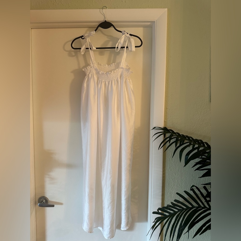 H&M White Satin Tie Strap Midi Dress | Size 10 | Bridal Shower / Summer Occasion